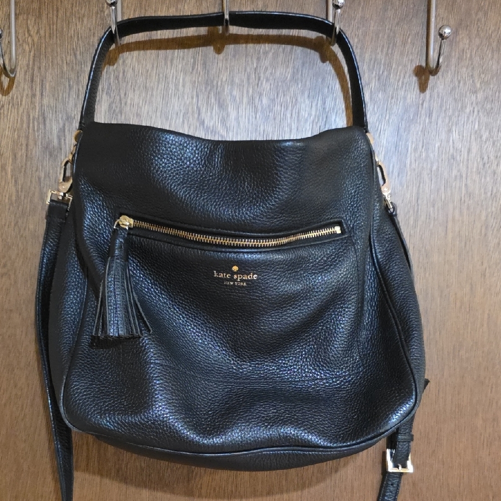 kate spade Black Leather Hobo Bag with Gold Hardware
